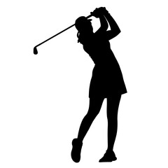 Silhouette illustration of girl playing golf 