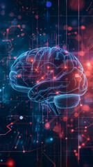Obraz premium Photograph a stylized representation of a human brain with circuitry and digital elements integrated, symbolizing the concept of artificial intelligence and machine learning