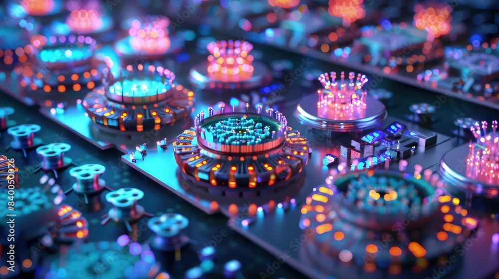 Aufkleber a high-resolution illustration depicting a series of nanofabricated biosensors on a silicon wafer, e