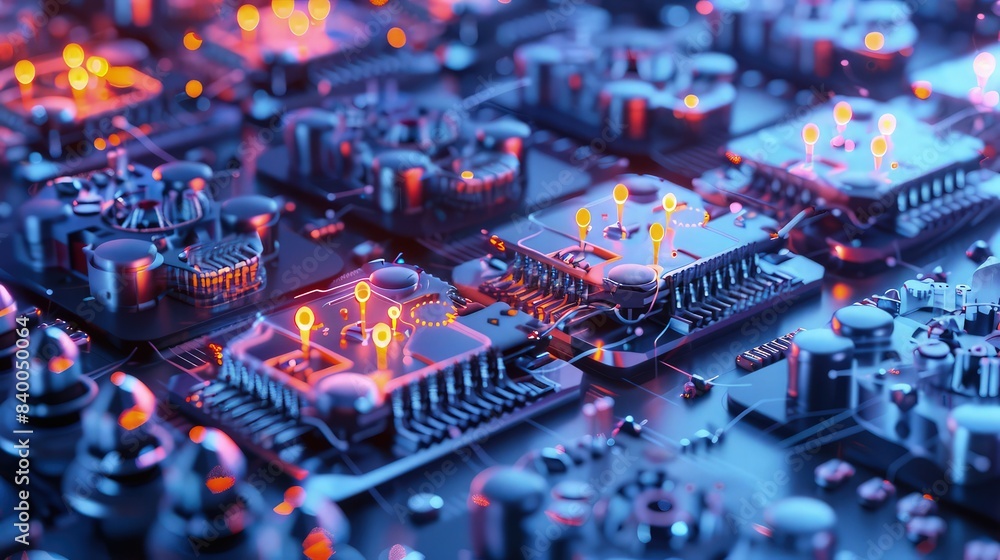 Aufkleber a high-resolution illustration depicting a series of nanofabricated biosensors on a silicon wafer, e