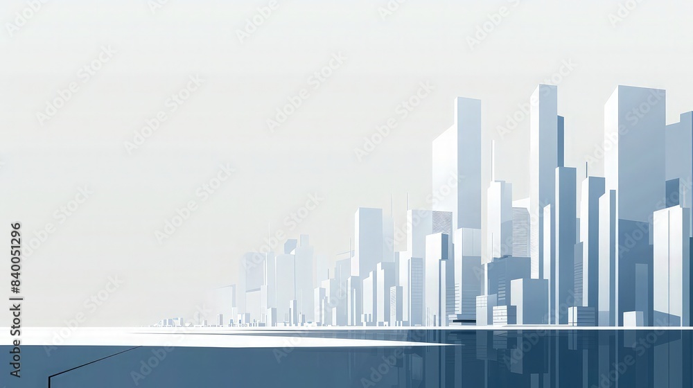 Poster a minimalist and sleek vector cityscape with sharp angles and a monochromatic color scheme, focusing