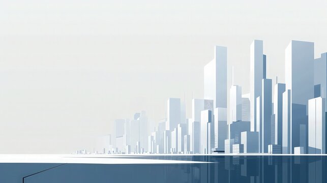 A minimalist and sleek vector cityscape with sharp angles and a monochromatic color scheme, focusing on the modern architectural elements of a corporate city.