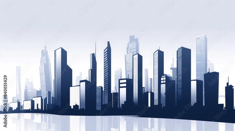 Poster a minimalist and sleek vector cityscape with sharp angles and a monochromatic color scheme, focusing