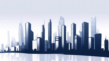 Naklejka premium A minimalist and sleek vector cityscape with sharp angles and a monochromatic color scheme, focusing on the modern architectural elements of a corporate city.