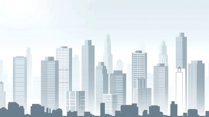 Fototapeta premium A minimalist business background depicting stylized vector buildings in a monochrome palette, showcasing an urban skyline under a clear sky.
