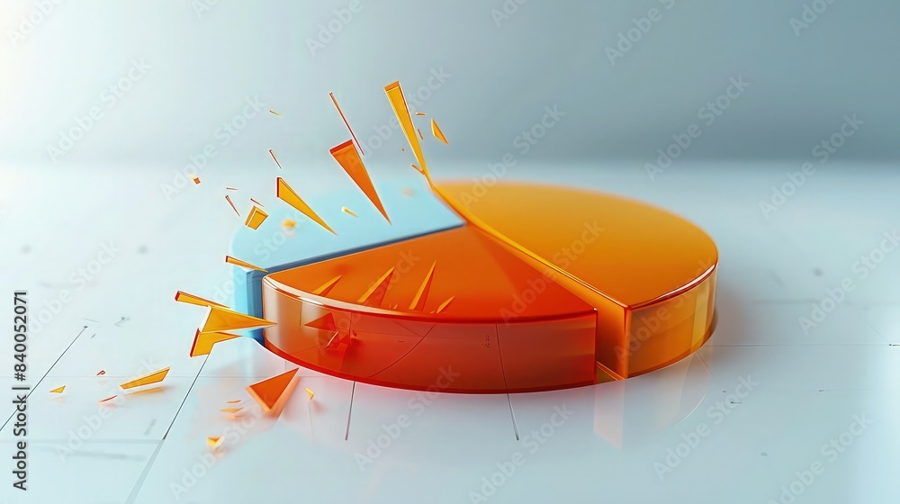 Poster a modern design featuring a virtual 3d pie chart breaking into segments on a clean, light background