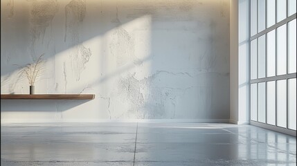 Close-up on an empty wall of a minimalist fashionably modern home. Generative AI.