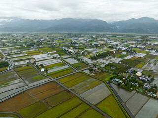 Top view of the field in countryside of Yilan of Taiwan