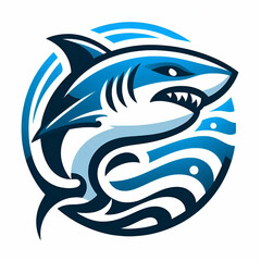 Obraz premium Shark logo illustration with undersea sun rays background 