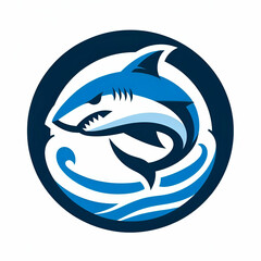 Obraz premium Shark logo illustration with undersea sun rays background 