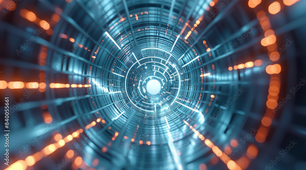 Poster Technological lines with focus on the center. Generative AI.