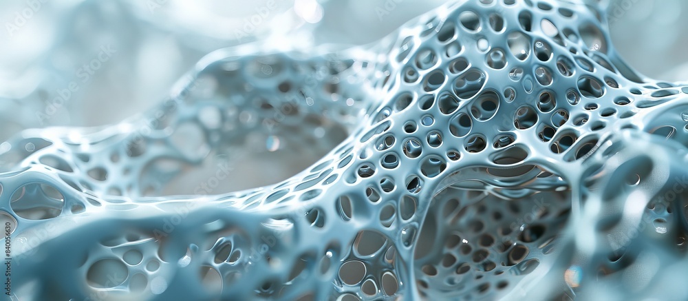 Wall mural abstract close-up of complex organic structure with intricate patterns and soft blue tones, perfect 