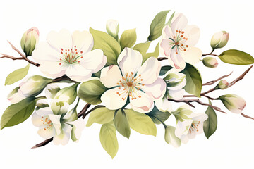 neutral cherry blossom branch isolated on white background, off white, watercolor