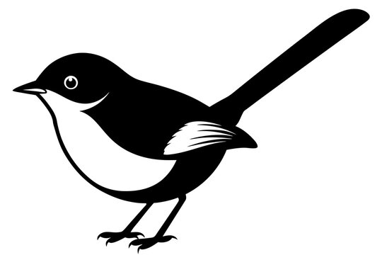 black and white bird standing, side view clip art preview