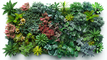 Vertical Garden with Varied Green Plants