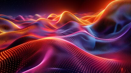 Fototapeta premium Vibrant Abstract Digital Landscape with Colorful Waves and Dots in a Futuristic Style, Perfect for Technology and Innovation Themes