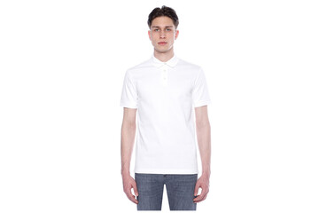 Fototapeta premium Mock-up of a white T-shirt on a man