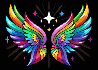 Vector illustration of Beautiful magic bright rainbow wings 