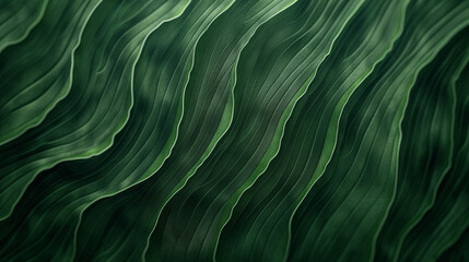 Abstract Close Up of Green Leaf Like Curved Vein Patterns. Nature Concept.