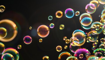 Rainbow Colors in Air Bubbles: Foamy and Colorful Circles on a Dark Canvas
