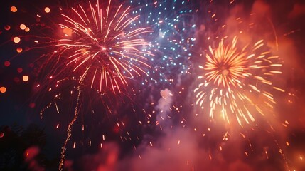 Fototapeta premium Colorful fireworks explode in the night sky, creating a vibrant display of celebration.
