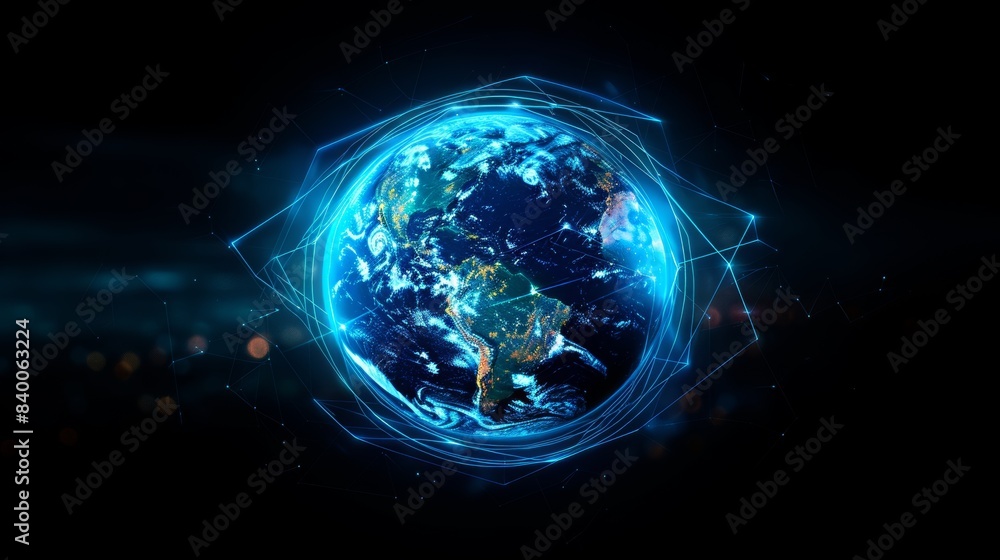 Poster global background with circles and lines, futuristic technology theme background. concept of interne