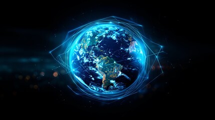 Obraz premium Global background with circles and lines, futuristic technology theme background. Concept of internet, social media, logistics, generative AI.