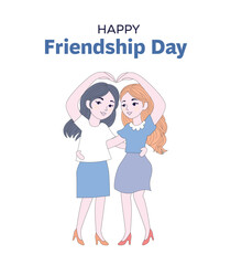 Paper Cut Happy Friendship Day Two Girls Hug Each Other and Make a Heart Shape With Two Hands