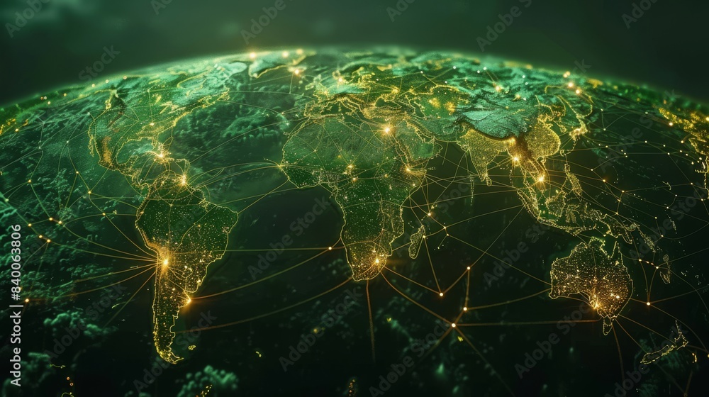 Poster a world network on the earth. generative artificial intelligence based on a world map