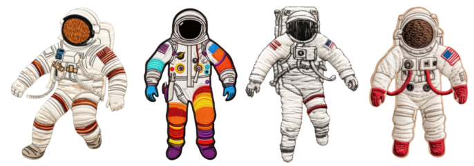 astronaut embroidery texture design set