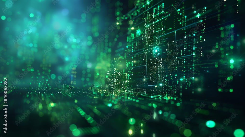 Poster an innovation future data banner with a green background and generative ai, cyber technology circuit