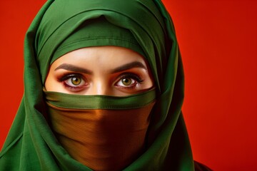 Naklejka premium Veiled Beauty: Captivating Studio Portrait of a Muslim Woman in Niqab