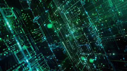 Obraz premium Abstract digital background with network connections and technology concept on dark blue and green color