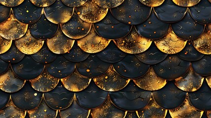 Fototapeta premium 7. Thai underwater gold-printed cloth pattern with dazzling gold seaweed and fish scales. seamless backdrop,