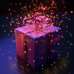 Magic box with Gifts in boxes with shiny bows in the light of lights.. AI Generative