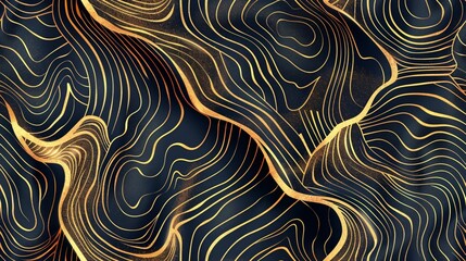 Fototapeta premium 9.Abstract Thai gold-printed fabric pattern with organic shapes and flowing lines in gold leaf. Seamless background,