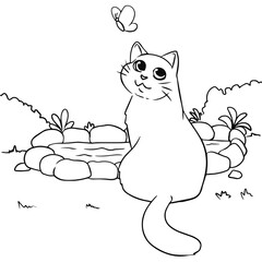 Cute Cat with Garden View