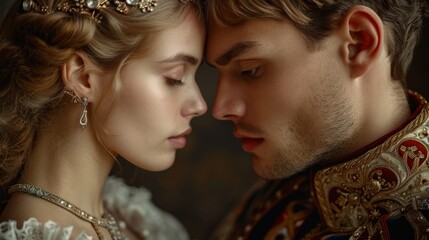 The prince and princess looking at each other as a young couple