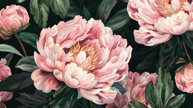 Fototapeta Hand-Painted Peony Illustration Elements. Invitation Template.