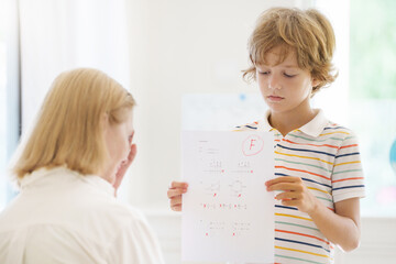 Kids fail math test in school. Child after exam.
