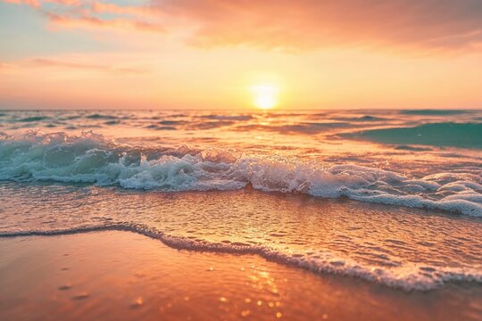 Calm getaway Seascape. Tourism wallpaper with Fantastic Sunset Beach.