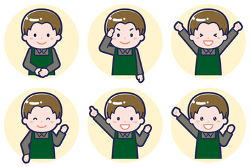 男性カフェ店員のポーズセット_01