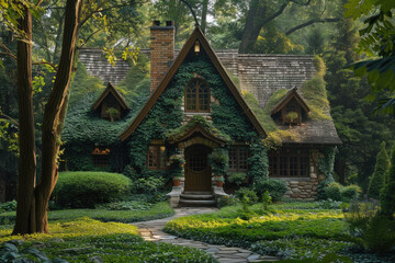 Quaint cozy cottage in a lush forest