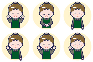 女性カフェ店員のポーズセット_02