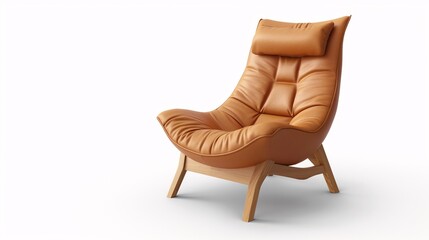 Stylish modern leather armchair with wooden frame. Comfortable seat for contemporary home or office interiors. Isolated on white background.