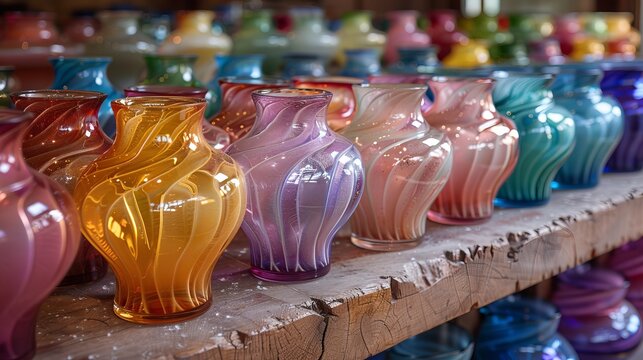 Colorful artisan glass vases on display - Powered by Adobe