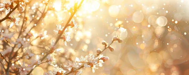 The pink blooms of spring are against the sky during sunrise - spring is blooming