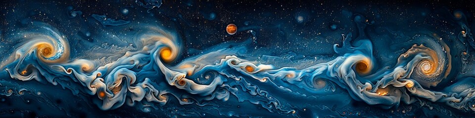 The painting shows a galaxy in space, resembling an astronomical object