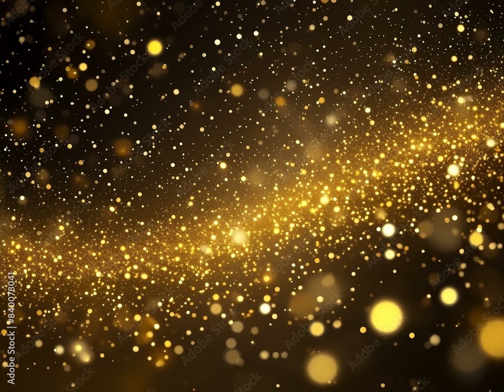 Poster scattered golden particles against a dark backdrop create a festive background or design element.