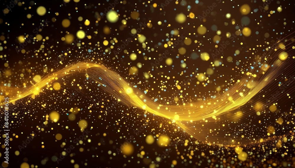 Poster scattered golden particles against a dark backdrop create a festive background or design element.